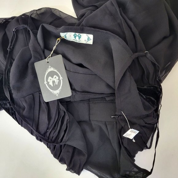 Holly G Black Silk Chiffon and Velvet Beaded Mini Dress NWT - Picture 4 of 6